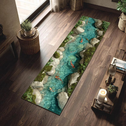 3D Koi Fish Them Pond Runner Rug Non Slip Carpet for Hallway Living Room Bedroom  Kitchen Laundry Room Entryway Door Home Decor