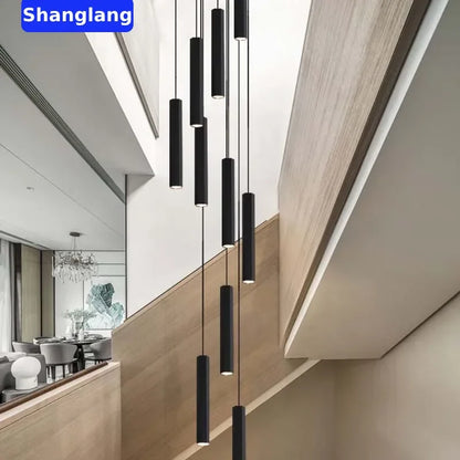 Modern LED Staircase Ceiling Chandelier Black Nordic Simple Indoor Lighting Fixture New Creative Design Island Long Hanging Lamp