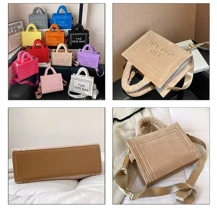 Female Square Tote Crossbody Bag Aesthetic Velour Elegant Letter Print Ladies Shoulder Bags Top Handle Women's Charisma Handbags