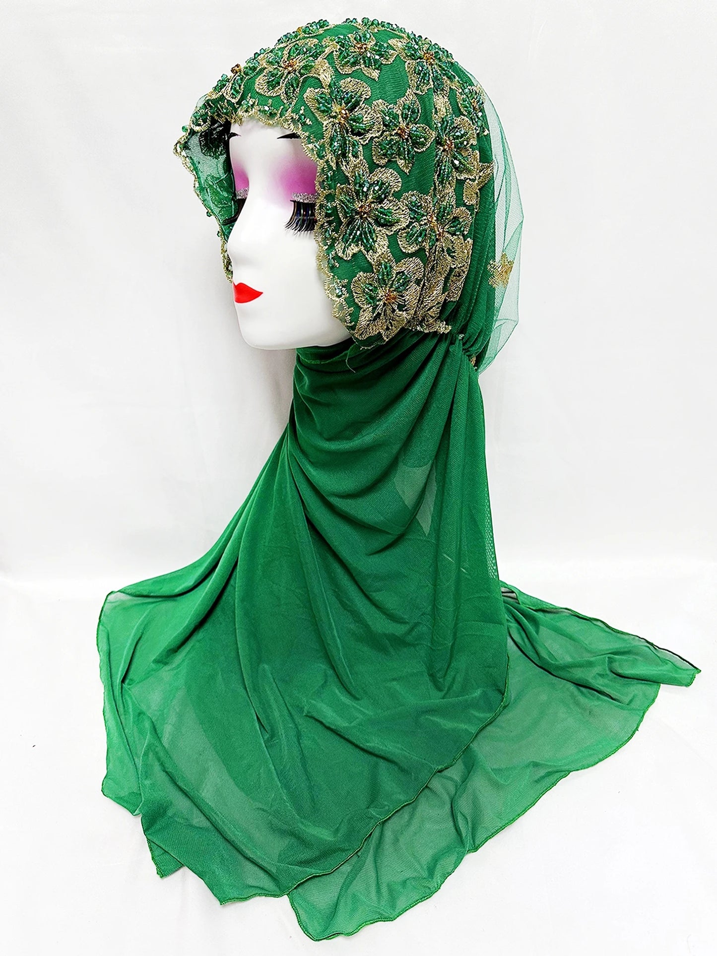 Hot Selling Luxury Design Handmade Beads Muslim Women Shawl Islamic Headtie Saudi Arabia Hijab Prayer Headwear for Women