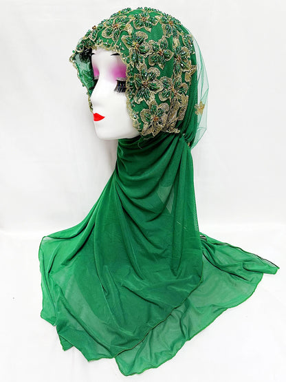 Hot Selling Luxury Design Handmade Beads Muslim Women Shawl Islamic Headtie Saudi Arabia Hijab Prayer Headwear for Women