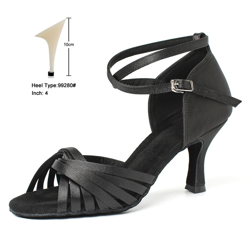 CIDIPAI Black Silk Satin Latin Dance Shoes For Women Latex Soft Soled Ballroom Tango Salsa Dance Shoes Indoor Party Shoes