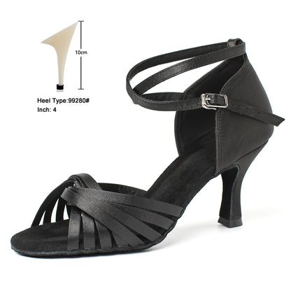 CIDIPAI Black Silk Satin Latin Dance Shoes For Women Latex Soft Soled Ballroom Tango Salsa Dance Shoes Indoor Party Shoes