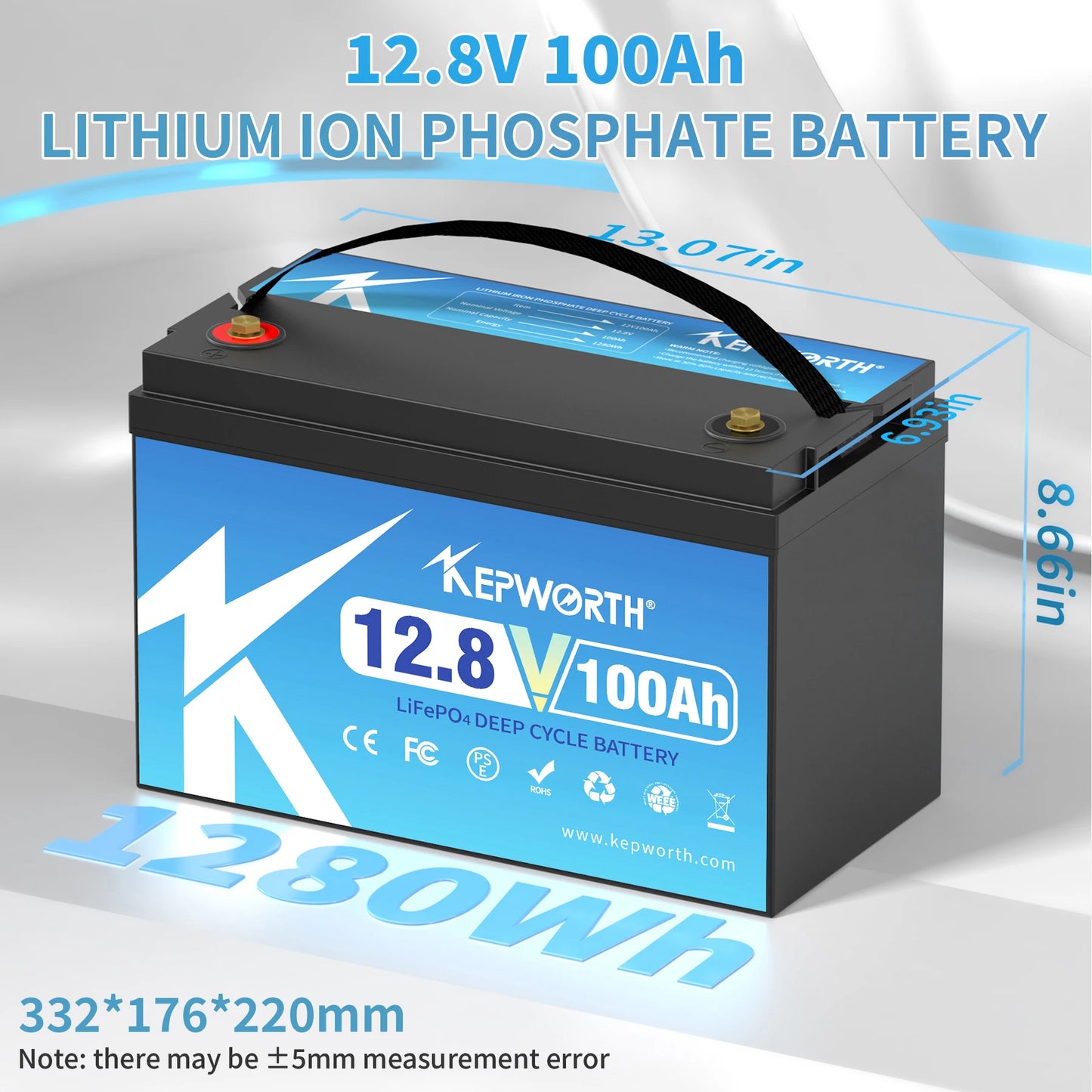 KEPWORTH 12V 100Ah Lithium Iron Phosphate Battery Upgraded BMS 6000 Cycles For RV Campers Golf Cart Off-Road Off-Grid Solar Wind