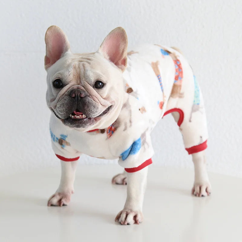 Multi Colors Winter Thick Furry Dog Clothing 4 Legged Fat Dog French Bull Sweatshirts Full Cover Pet Puppy Jumpsuit
