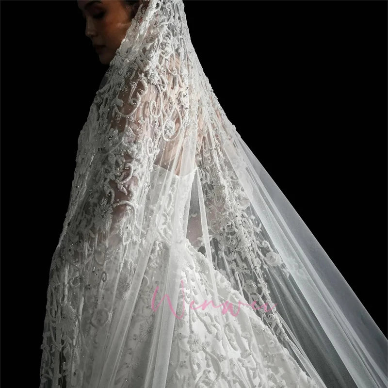 Luxury Peal Beadings O-Neck Exquisite Modern Design Charming Elegant Wedding Bride Dress Shimmering Customized vestidos de novia