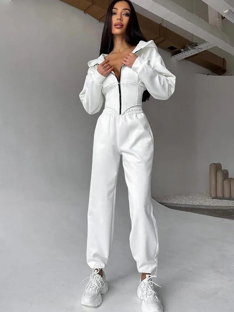 European and American Style Hooded Waist-Cinching Women's Set 2025 New Ins Trendy Brand Slimming Sporty Casual Women's Clothing