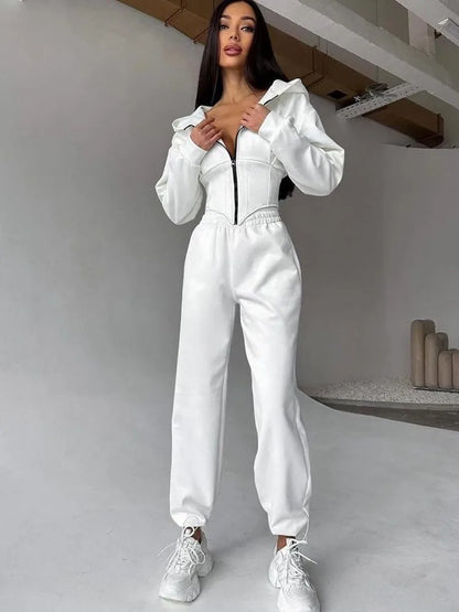 European and American Style Hooded Waist-Cinching Women's Set 2025 New Ins Trendy Brand Slimming Sporty Casual Women's Clothing