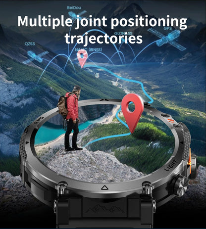 COANR2026 New Military Smart Watch 850mAh Battery GPS trace Compass 3ATM Waterproof Tactics Sport Flashlight call SmartWatch Men