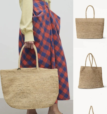 2026 New Summer Handmade Raffia Large Capacity Tote Bag for Women, Natural Straw Beach Bag, Luxury Shoulder Handbag