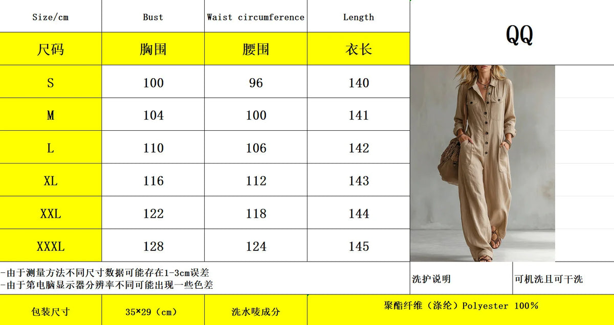 Autumn Simple Solid Women's Jumpsuit Fashion Button Half Open Design Loose Lapel Jumpsuits With Pocket Ladies Office Clothing
