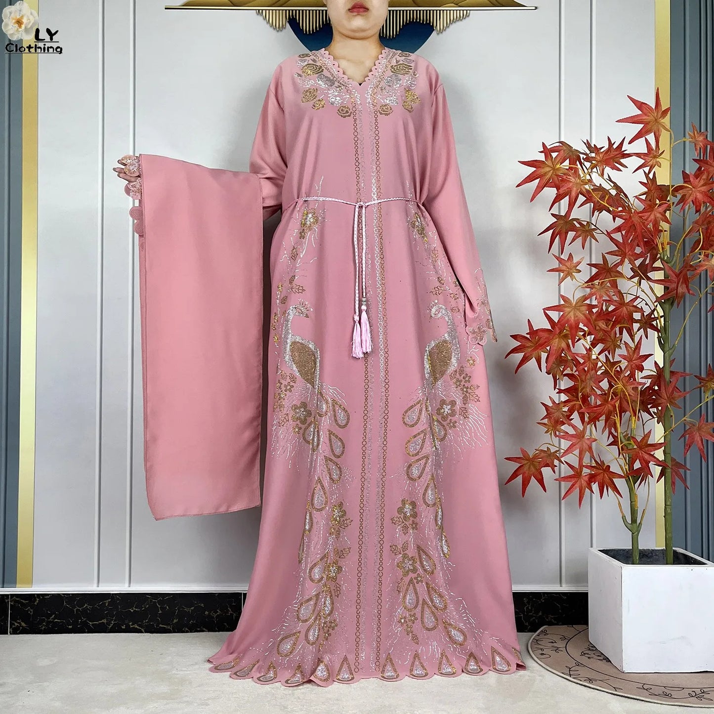 New Style Fashion Dubai Muslim Women Dress Elegant Arabic Femme Hijab Long Sleeve Chiffon Diamond Abaya Islamic Turkey Clothing