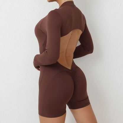 Seamless Yoga Zipper Jumpsuits Sports Fitness Beauty Back Hip-Lifting Long-Sleeved One-Piece Workout Gym Bodysuits for Women