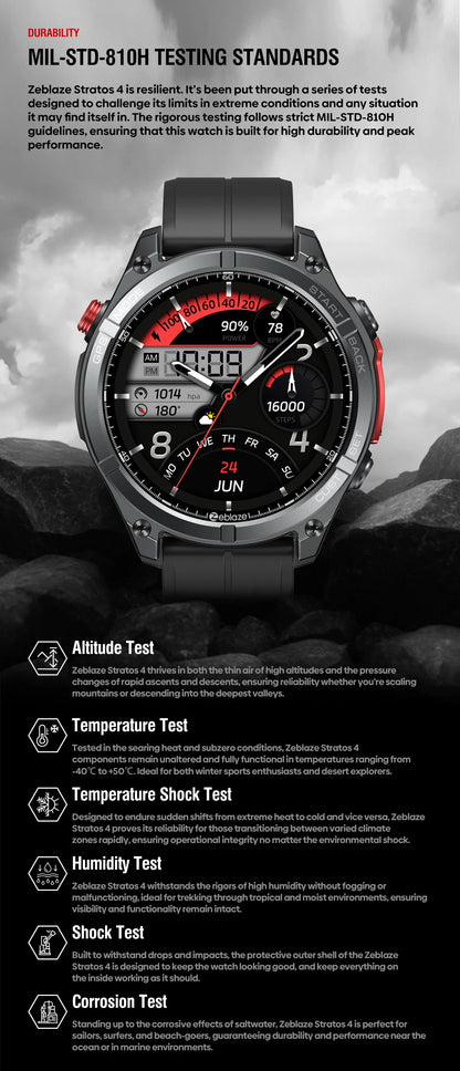 NEW Zeblaze Stratos 4 GPS Smart Watch 1.43 AMOLED Display Built-in Compass Barometric Altimeter Flashlight Voice Call Smartwatch