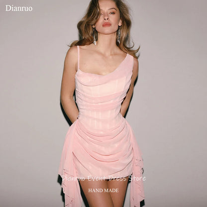 Dianruo Asymmetric Chiffon Prom Dresses Side Ruffle Drape Mini Evening Gowns Lightweight Dreamy Celebrity Dresses Customized