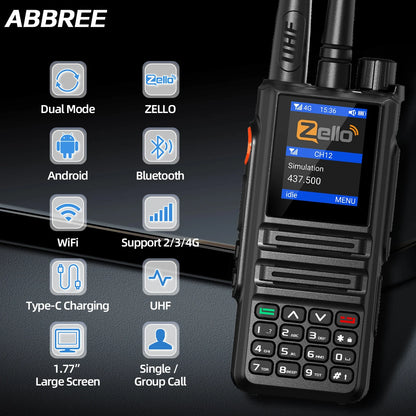 ABBREE GP-889 Analog and Network Radio Walkie Talkie Zello Global POC UHF Bluetooth WIFI 2G 4G Sim Card Android  Two Way Radio