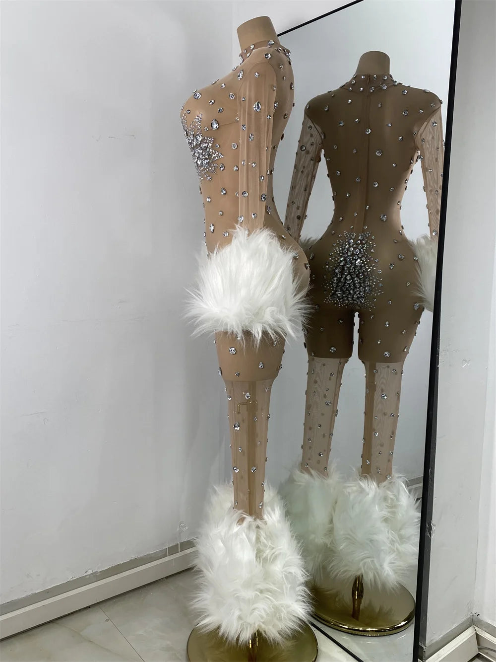 Luxury Diamonds Mesh Transparent Stretchy Jumpsuit for Women Sexy Long Sleeve Performance Singer Costume Nightclub Outfit 2025