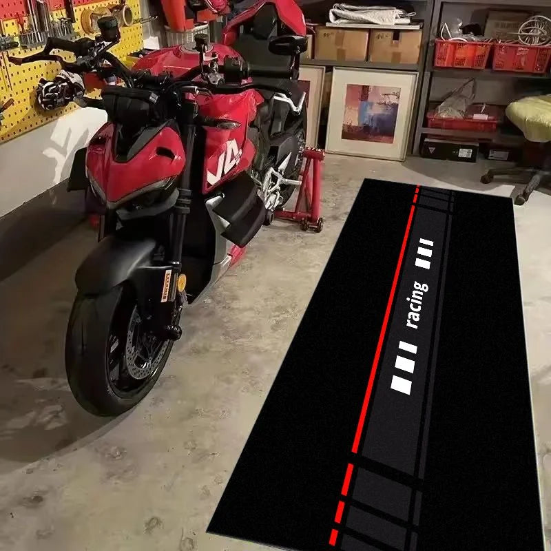 VIKAMA Red Stripe Racing Pit Mat Waterproof Anti Slip Wear Resistant Rug For Garage Motorcycle Maintenance Parking Carpet