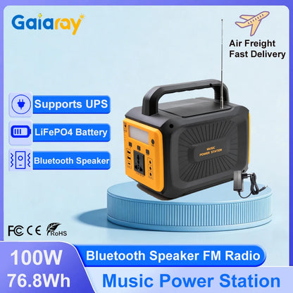 Gaiaray 100W Portable Power Station LiFePO4 Charge Station 76.8Wh Solar Generator With Bluetooth Speaker FM for Camping Travel