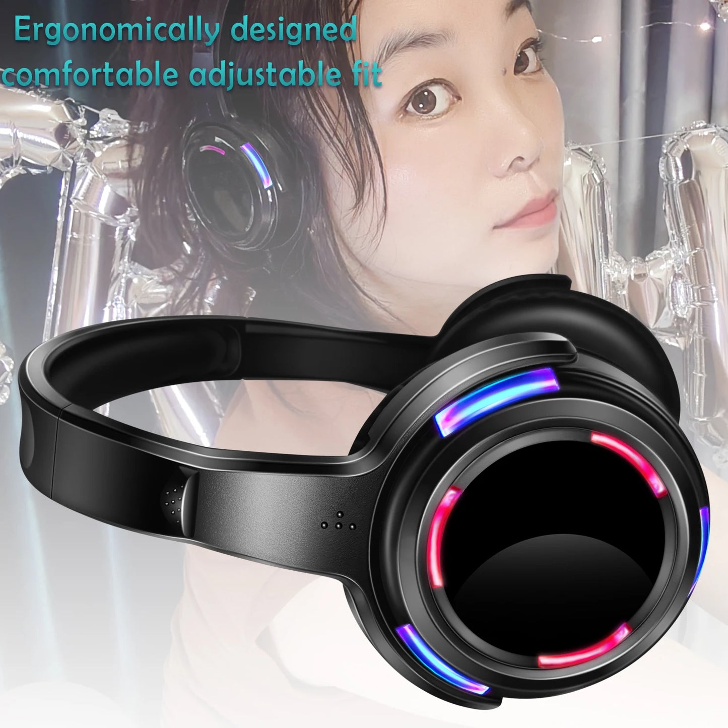 LED Transmitter Silent Disco Headphones for Quiet Events Parties Meetings Yoga - Adjustable Volume Wireless Music Headsets