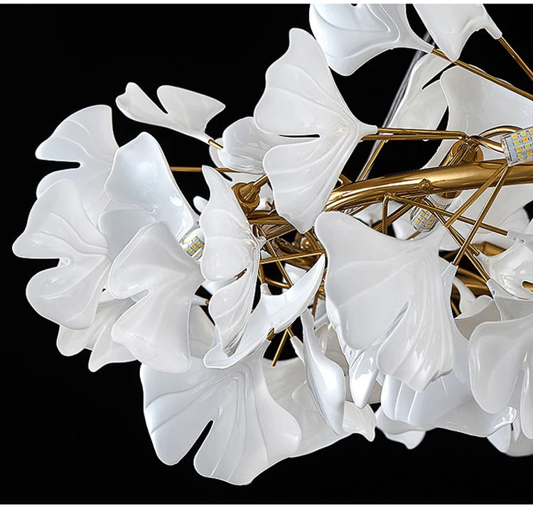 Modern Ceramics Chandeliers Home Ginkgo Biloba Decoration Villa Living Room Lighting Pendant Lamps Indoor Hanging Lights Fixture