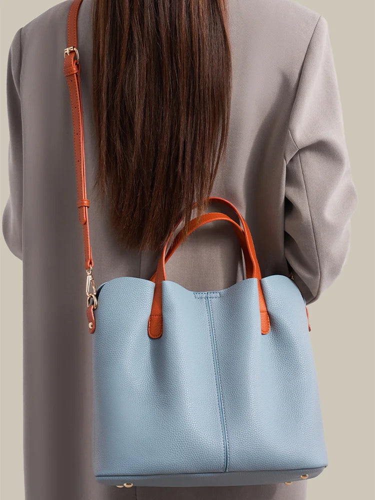 Women's Bag Leather Luxury Designer Shoulder Bag Soft Handbags Large Capacity Crossbody Bags Blue Black Khaki