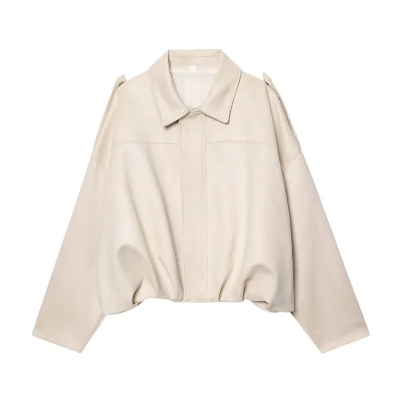 MUJER Faux Suede Bomber Jackets for Women Zip Oversized Jacket Woman Outerwears Padded Varsity Jackets Streetwear Women's Coats