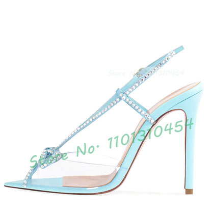 Crystal Bow Slingback Sandals Women Sweet Luxury See-through Pvc High Heels Shoes Summer Peep Toe Elegant Party Clear Pumps