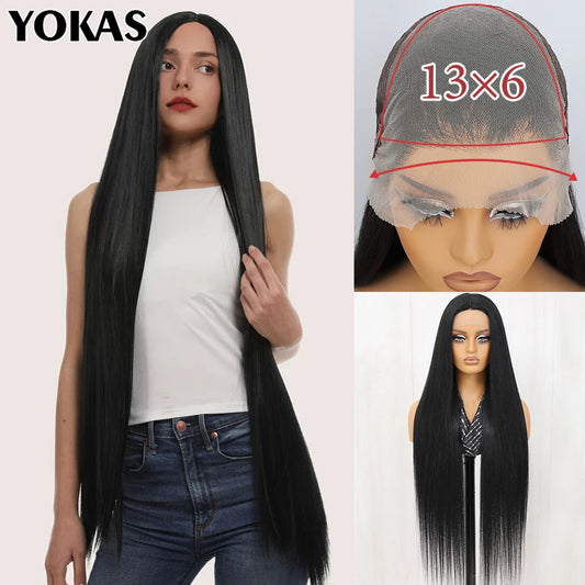 40 Inch Synthetic Lace Frontal Wigs For Women 13x6 Lace Front Wigs With High Temperature Fiber HD Lace Pink Blonde Straight Hair