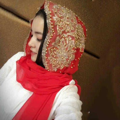 Chiffon Hijab Scarf Muslim Islamic Hijabs Scarves for Woman Long Headwraps with Bead Head Scarf Shawl Wrap Prayer Turbante