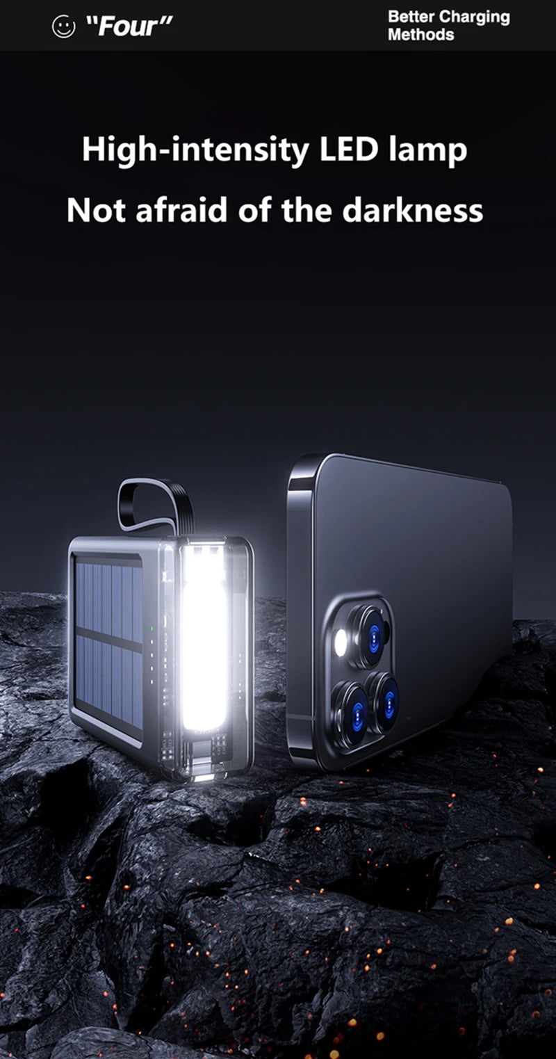 Lenovo 50000mAh Fast Charging solar compact portable LED light mobile power bank built-in cable power bank suitable for iPhone