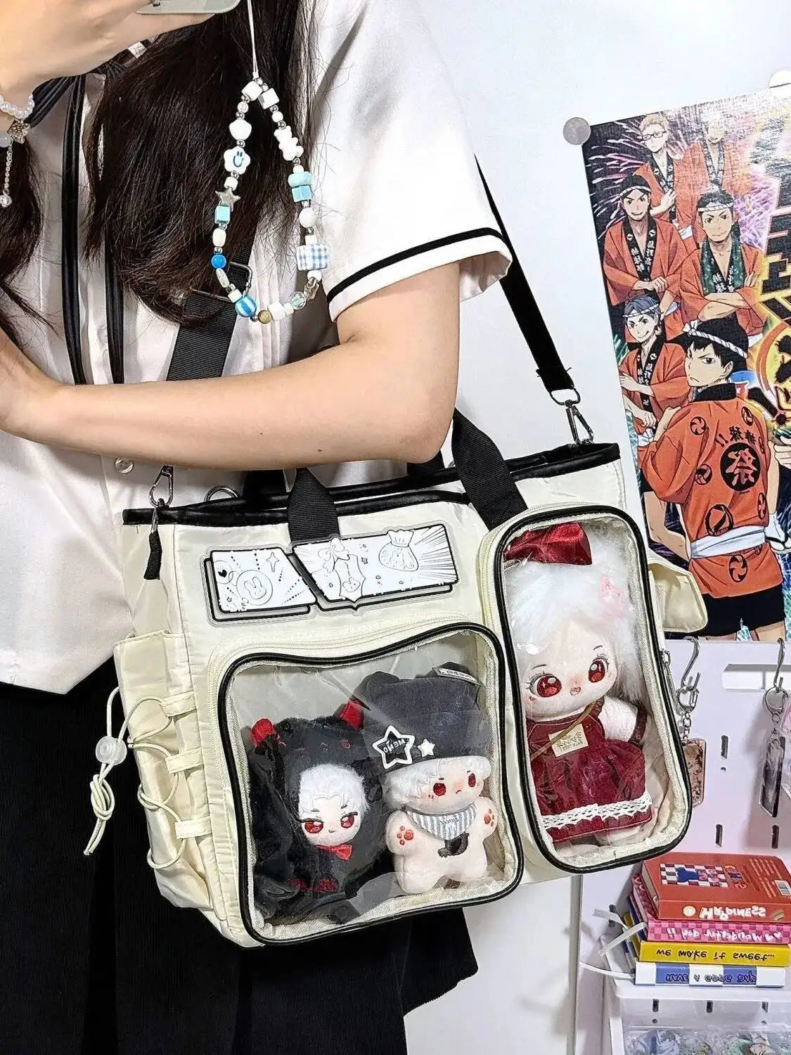 New Y2K Cute Ita Shoulder Bag Large Capacity Backpacks Lolita Girl Transparent Cosplay Handbags DIY Badge Display Crossbody Bags
