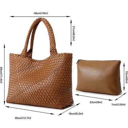 Large-Capacity Designer Knitting Fashion PU Leather Women's Shoulder Bag Handbags for Beach Travel Single-Shoulder Ladies Bag