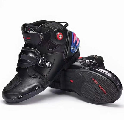 Men Women Motorcycle Boots Microfiber Leather Motorbike Riding Shoes, Anticollision Ankle Protective Moto Racing Short Boot A004