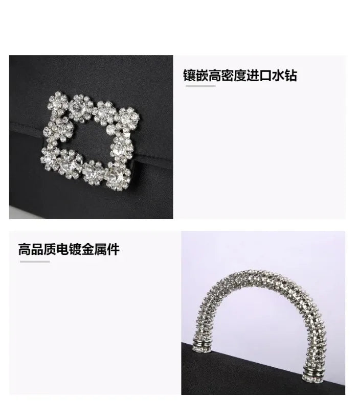 Rhinestone Faux Silk Emerald Evening Bag Silver Diamond Buckle Handle Fashion Handbags Elegant Ladies Square Bolsa Feminina