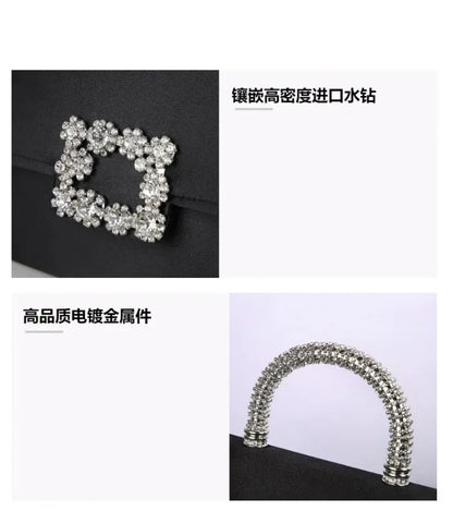 Rhinestone Faux Silk Emerald Evening Bag Silver Diamond Buckle Handle Fashion Handbags Elegant Ladies Square Bolsa Feminina