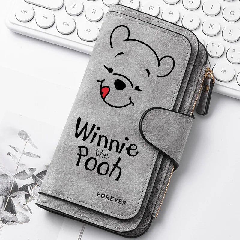 Winnie the Pooh Long Zip Wallet Multi-Card Cute Cartoon Pattern Soft Texture Wallet for Women Large Capacity Lady Clutch Bag