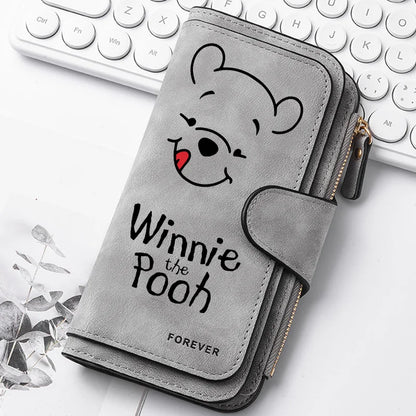 Winnie the Pooh Long Zip Wallet Multi-Card Cute Cartoon Pattern Soft Texture Wallet for Women Large Capacity Lady Clutch Bag