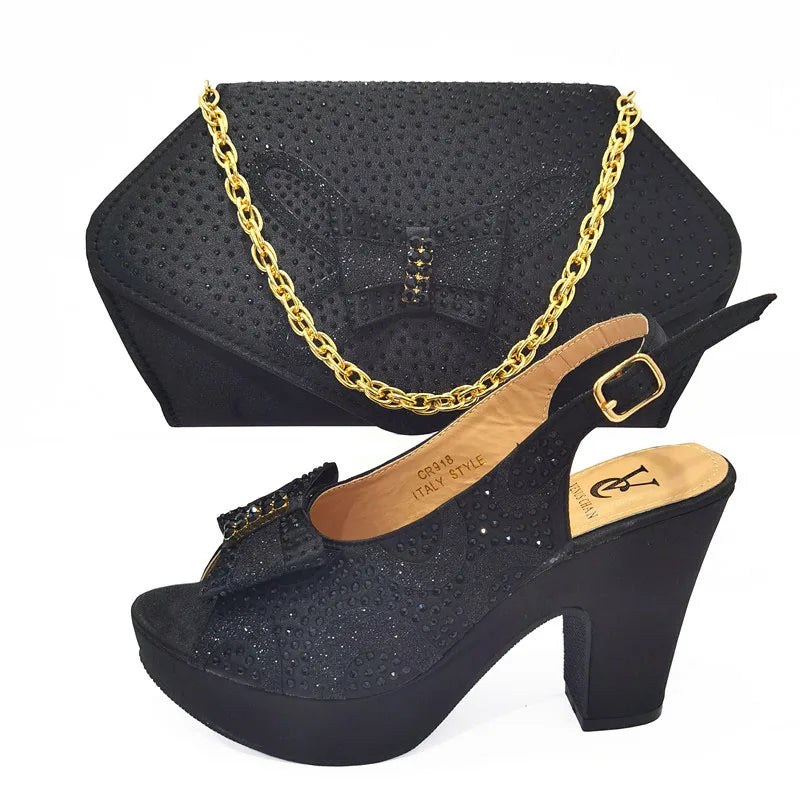 Newest Coming Pointed Toe Italian Design Italian Women Shoes Matching Bags in Silver Color for Wedding Nigerian Ladies Sandals