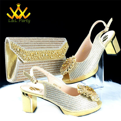 2024 Special New Arrivals Italian Women Shoes and Bag to Match in Green Color with Platform Shinning Crystal Sandal for Wedding