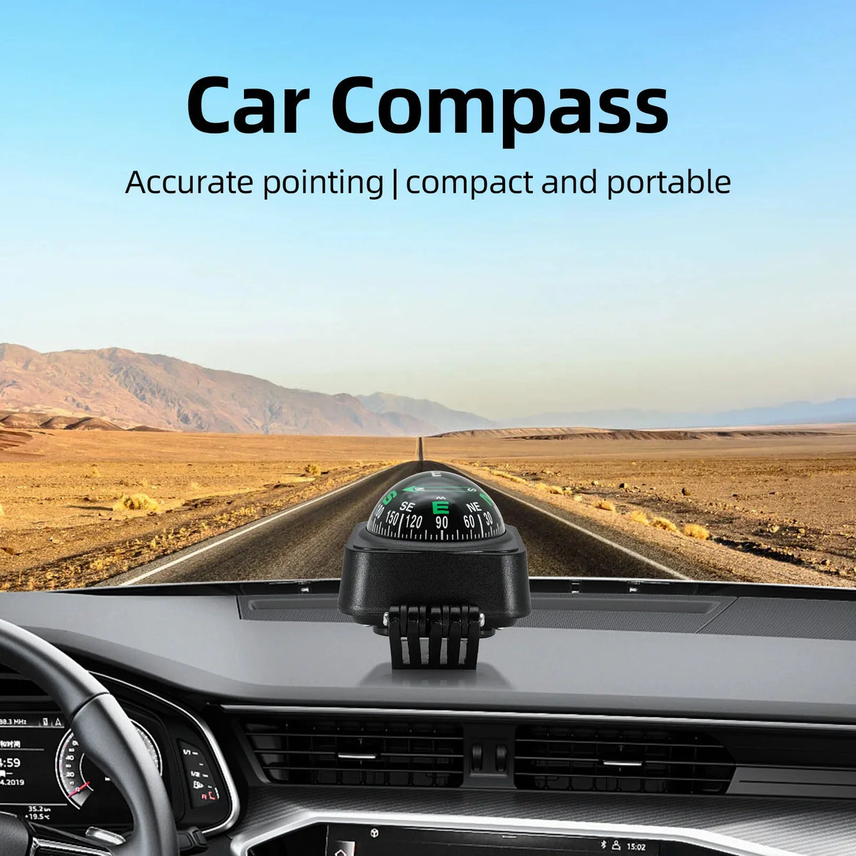Marine Navigation Compass Guide Ball 360° Pivoting Magnetic Compass Dash-Mount High-Precision Black Compasses with Suction Cup