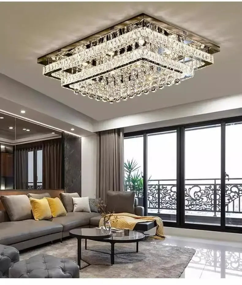 Modern Luxury Crystal LED Chandelier For Living Room Bedroom Dining Room Kitchen Ceiling Lamp Silver Chrome Remote Control Light