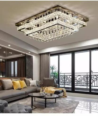 Modern Luxury Crystal LED Chandelier For Living Room Bedroom Dining Room Kitchen Ceiling Lamp Silver Chrome Remote Control Light