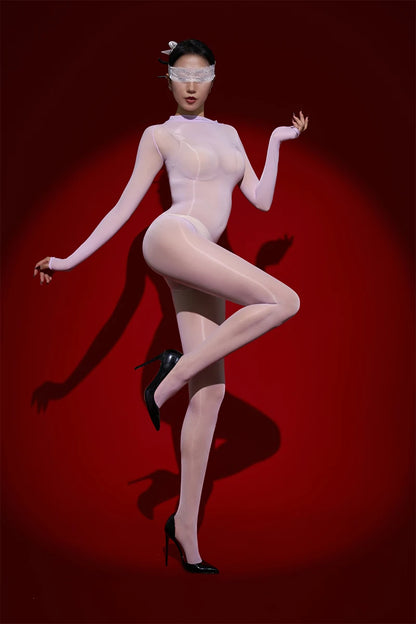 Sexy Cosplay Maid Tights Oil Glossy Elastic Bodysuit Sheer See Through Rompers One-Piece Thong Jumpsuits Leotard Candy Color
