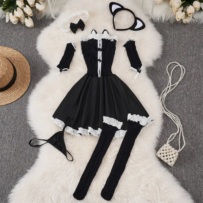 Cute Sweet Trend Cartoon Printed Jumpsuit Half High Collar Sleeveless Slim Fit Lingerie Bodycon Bodysuit Rompers Pajama Catsuits