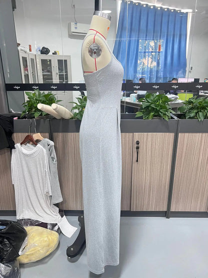 Casual Jumpsuit Jumpsuits For Woman Sling Women's Clothing Solid Color Backless Sleeveless Loose Wide Legs Trouser Simple Style