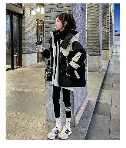 Elegant Thickened Oversized Women's down Jacket Fashionable Outerwear Parka Style Winter Coat Korean Style Straight Cut Cotton