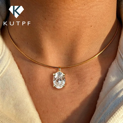 3/4/5Carat Oval Cut Moissanite Hard Necklace for Women 100% S925 Silver Solitaire Diamond Collar Necklace with GRA Certificate