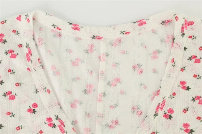 Casual Women Playsuits O-Neck Regular Long Sleeves t shirt Print Single Breasted Skinny Homewear Floral Sweet Femlae Rompers