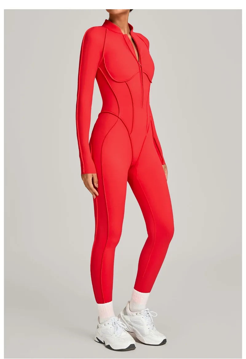 Women's Winter Yoga Jumpsuits Sports Fitness Hip-Lifting Slimming One-piece Zipper Long-Sleeved Outdoor Gym Workout Bodysuits
